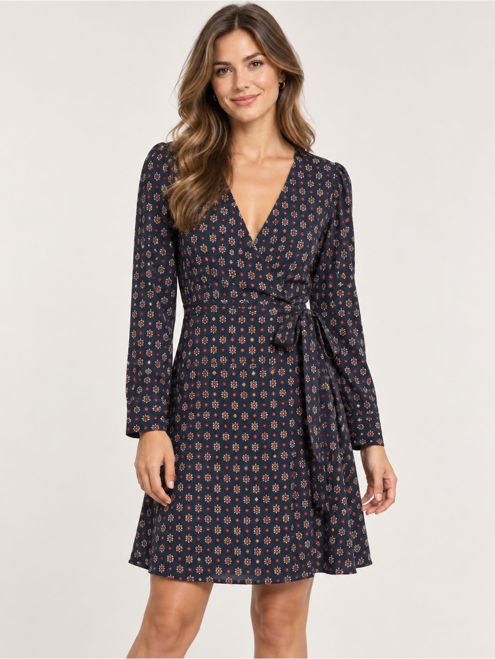 Sam Edelman Navy Printed Wrap Dress – Size 2